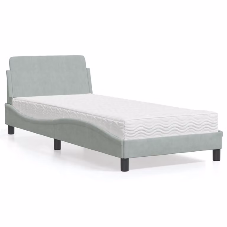 Letto con Materasso Dover vidaXL in Velluto Grigio Chiaro L/P/H: 80 x 200 cm