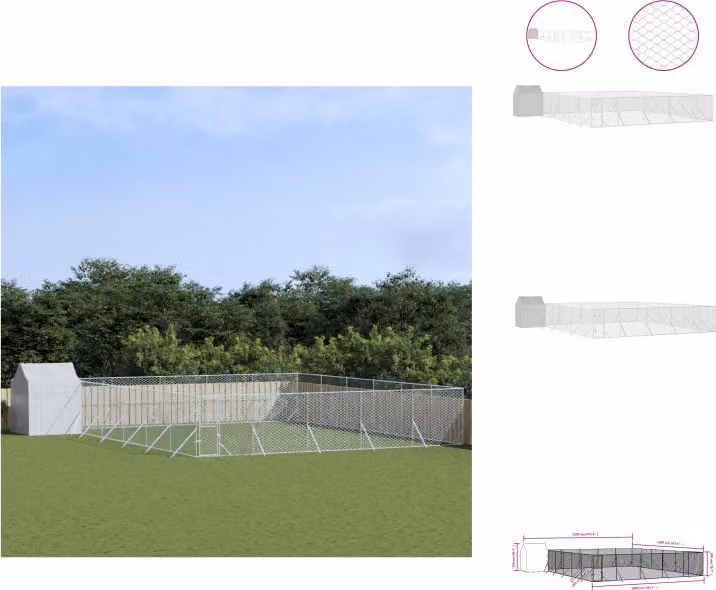 vidaXL Cuccia per cani da esterno con tetto argentato 12x12x2,5m in acciaio zincato - Cucce e recinti per cani