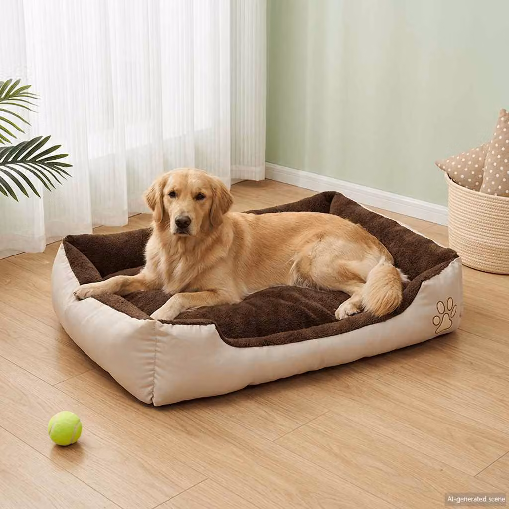 Letto per cani vidaXL rettangolare in tessuto e similpelle, Beige e Marrone
