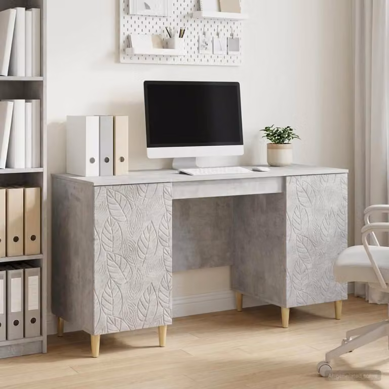 Maison Exclusive - Scrivania grigio cemento, dimensioni 142,5 x 50 x 75 cm, realizzata in materiale composito di legno