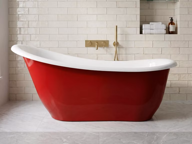 Vasca da bagno freestanding da 180 cm, rosso e bianco, in composito, con sifone in omaggio