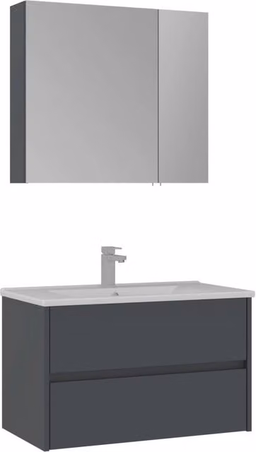 Set mobile lavabo con specchio (2 pezzi) "Side 85 v2" - 85 x 45 x 52 cm - Antracite opaco