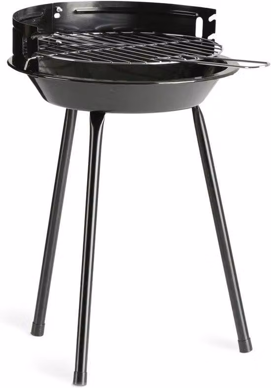 Barbecue a carbonella rotondo e portatile per 2-3 persone – Ø 27 cm, piastra di cottura ribaltabile, pratico paravento, piedini robusti