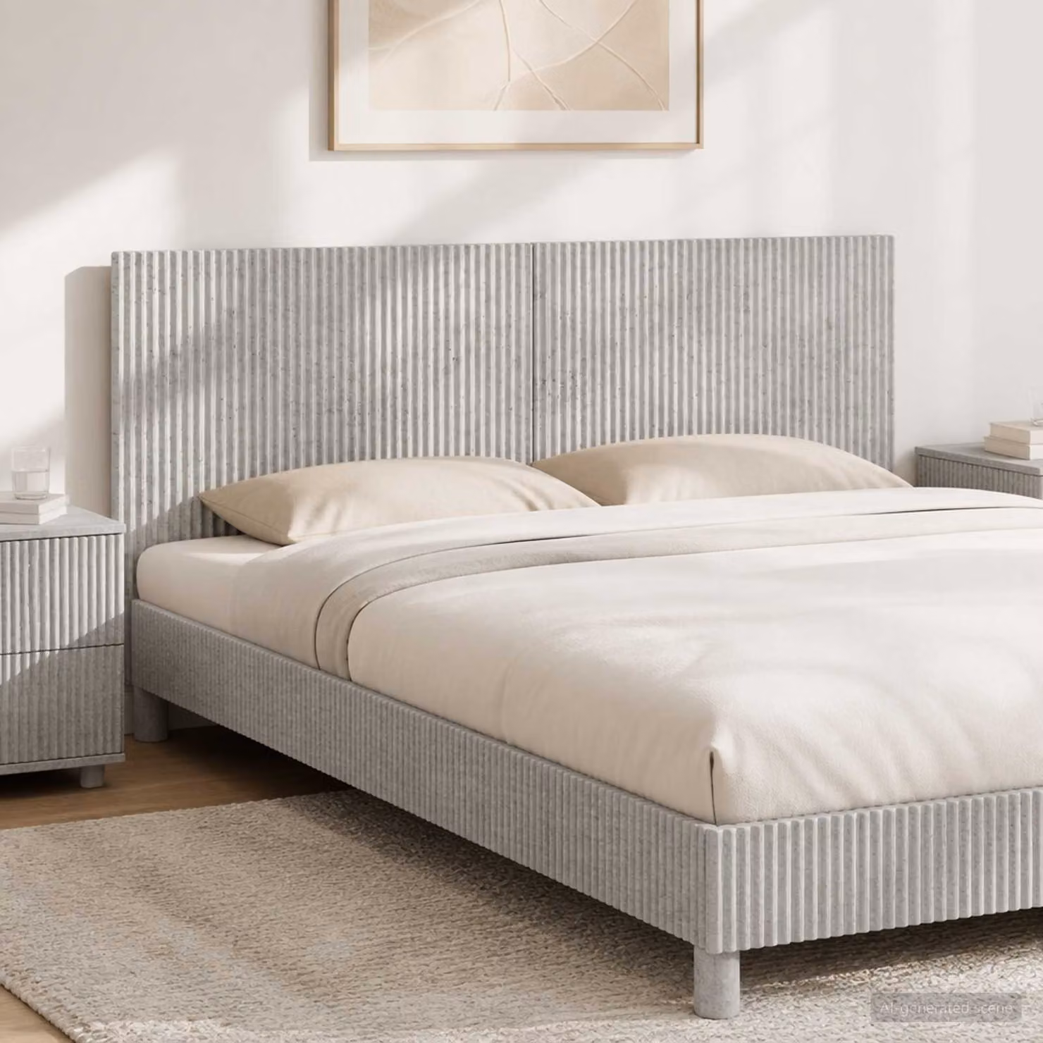 Testiera da muro vidaXL ARNHEM in tessuto grigio con ripiano integrato, L: 120 cm, H: 50 cm, P: 10,2 cm