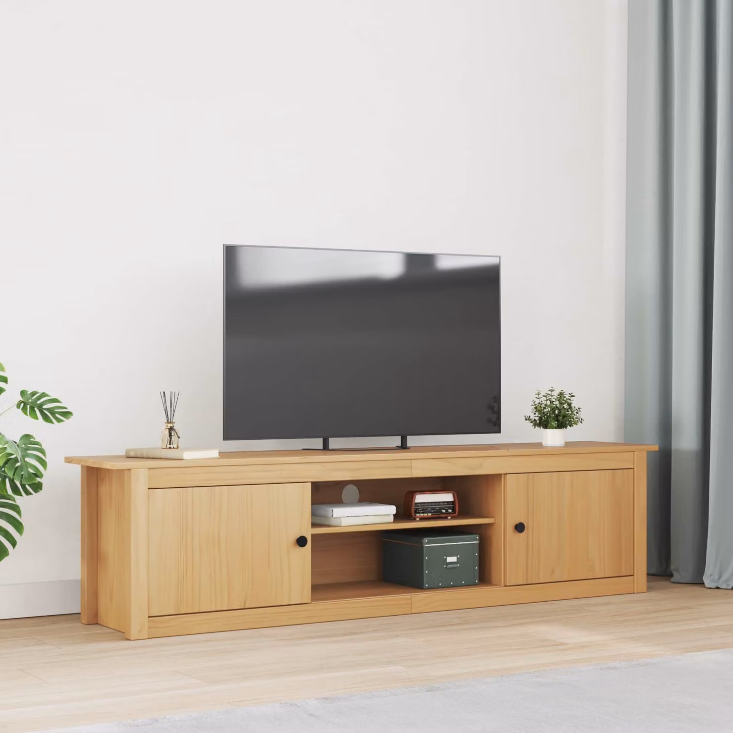 vidaXL Supporto per TV moderno in legno di pino, colore marrone, L 158 x P 40 x H 39,5 cm