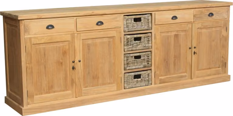 Mobile contenitore laterale in teak, modello Bergvik, 210x90 cm, in legno massello, resistente agli agenti atmosferici