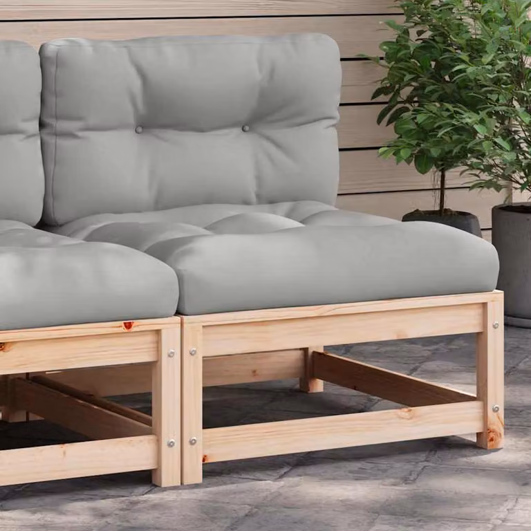 vidaXL Divano da giardino senza braccioli in legno massello di pino con cuscini marroni e grigi