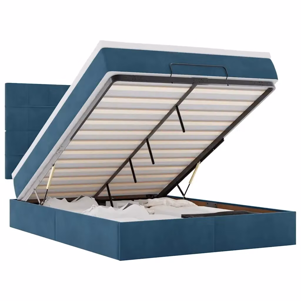 Letto con contenitore a sollevamento vidaXL in velluto blu e bianco L: 190 cm, P: 140 cm, H: 128 cm – 2