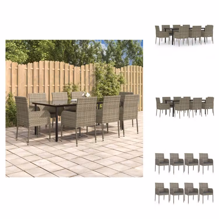 vidaXL set da pranzo da giardino 9 pezzi con cuscini in poly rattan nero e grigio - Set di mobili da giardino