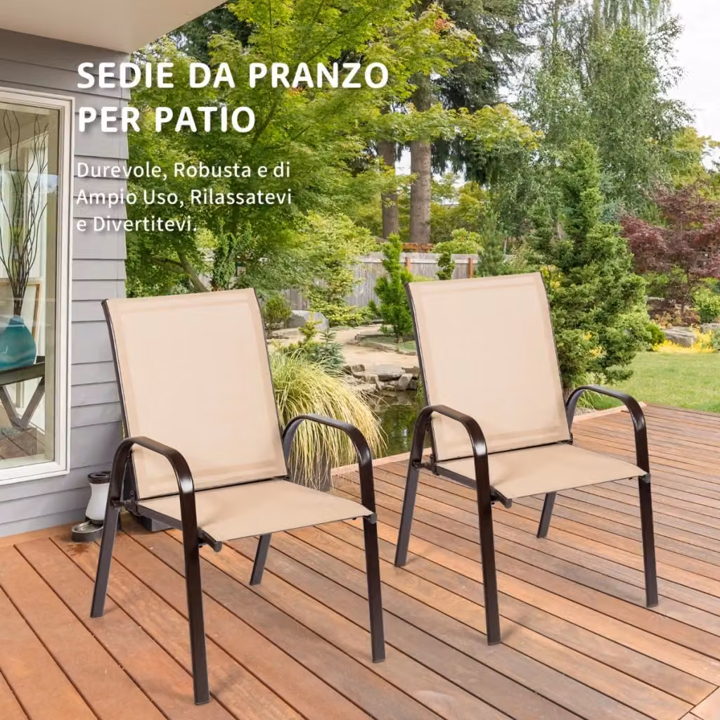 Sedie da giardino Design Mania con braccioli curvi in tessuto e telaio in metallo color sabbia – 2