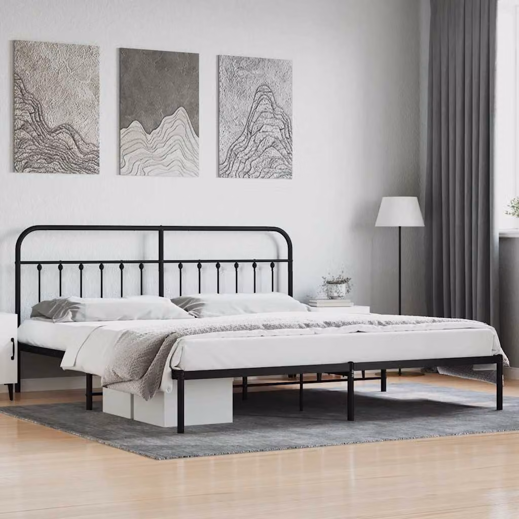 Giroletto con testiera in metallo nero vidaXL L/P: 200 x 200 cm