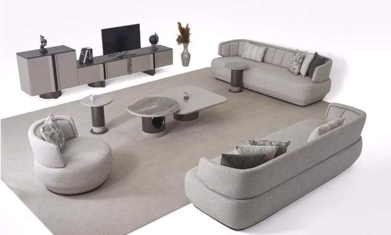 Set di divani componibili 3+3+1 posti, mobile TV di design, set di tavolini moderni, 9 pezzi