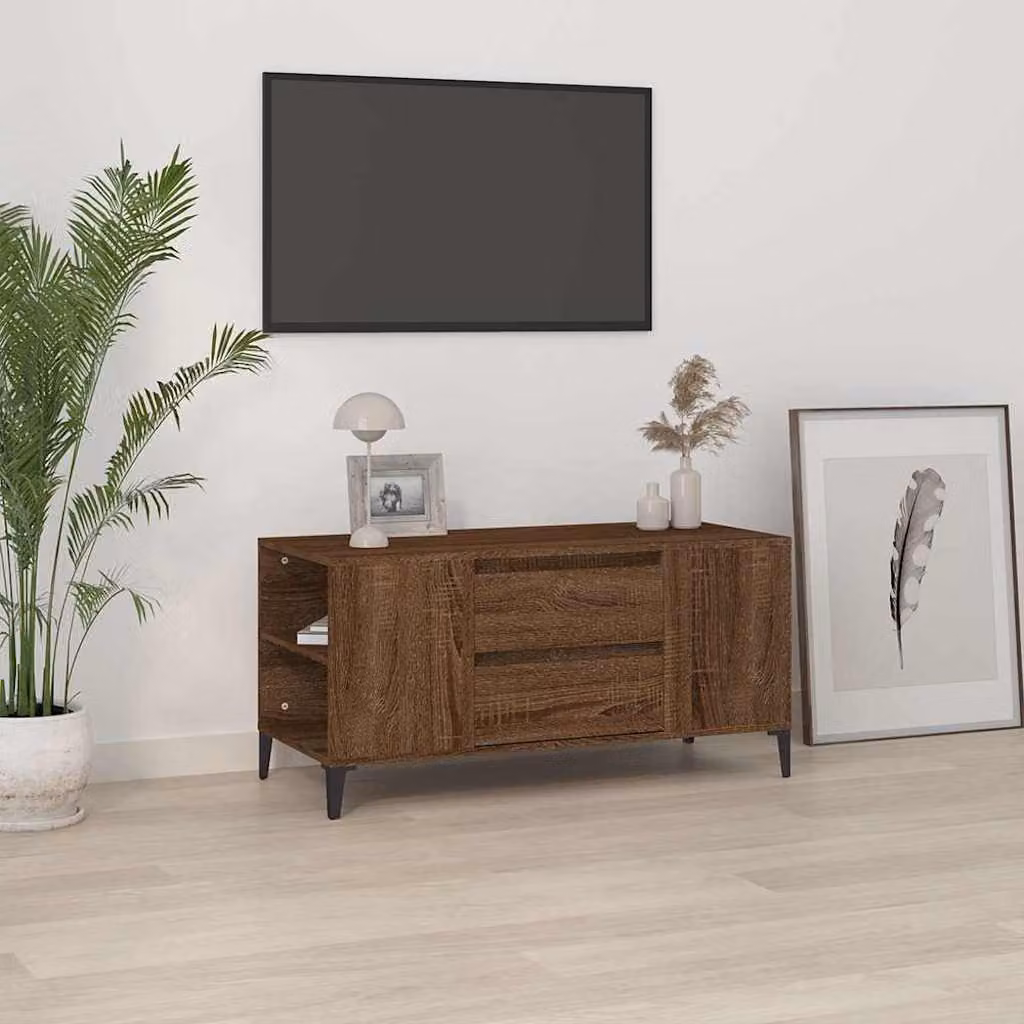 Mobile Porta TV vidaXL in stile industriale in legno e metallo, colore Rovere Marrone, L 102 x P 44,5 x H 50 cm