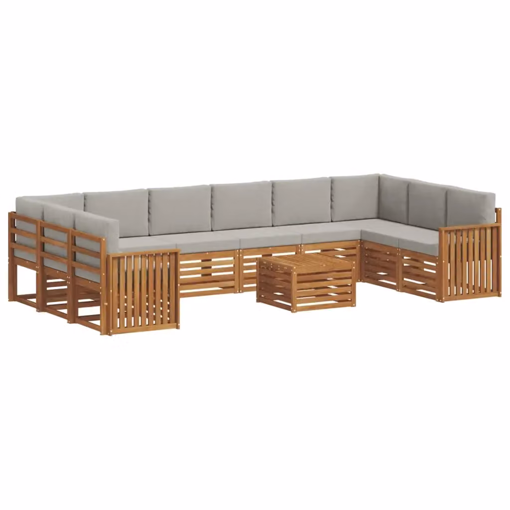 Set di divani da esterno a L vidaXL in legno di acacia con cuscini grigi e tavolino da giardino – 2