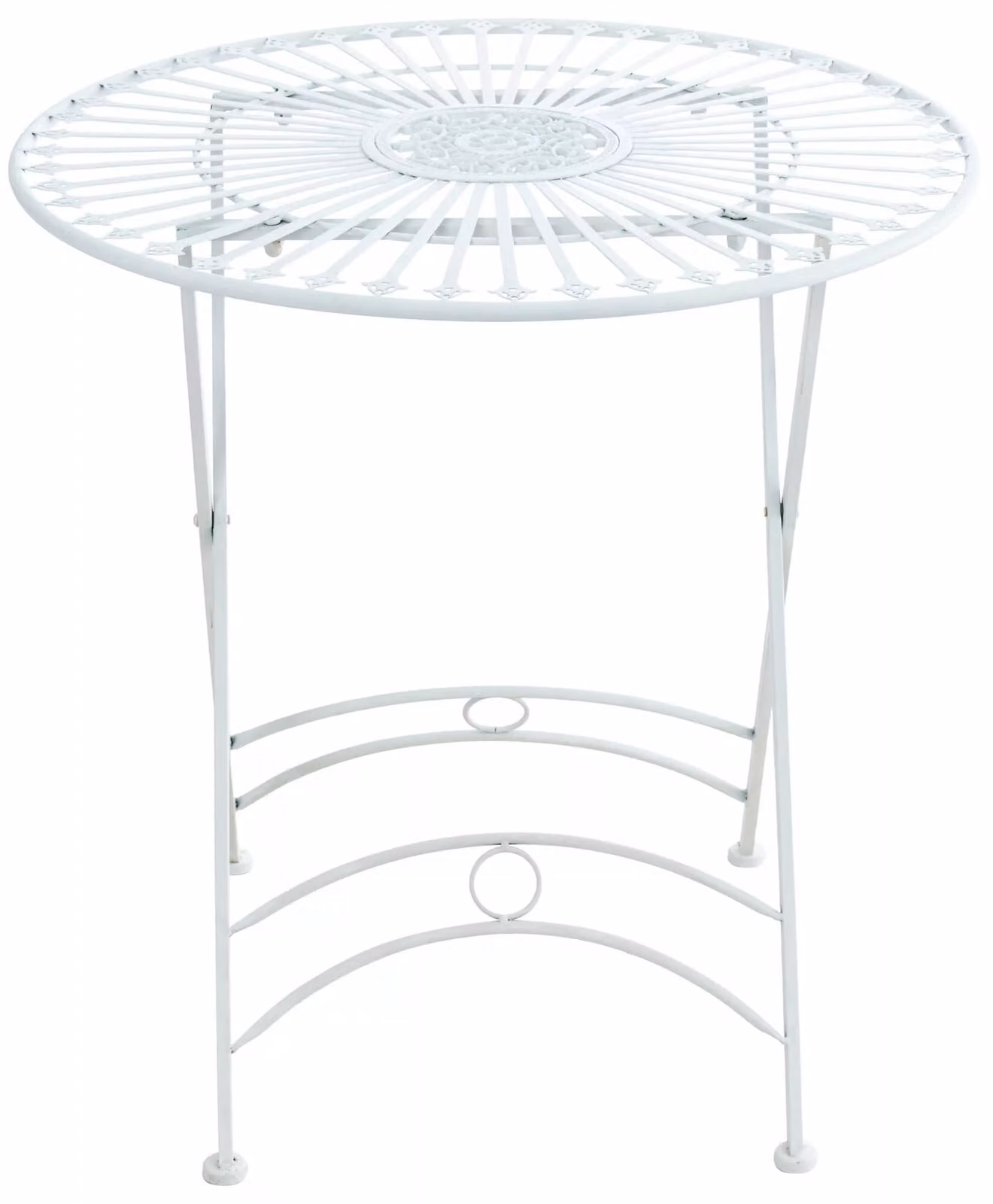In And OutdoorMatch Tavolo rotondo da giardino in metallo Shanie - 4 persone - Resistente alle intemperie - Bianco - 71x71x71cm