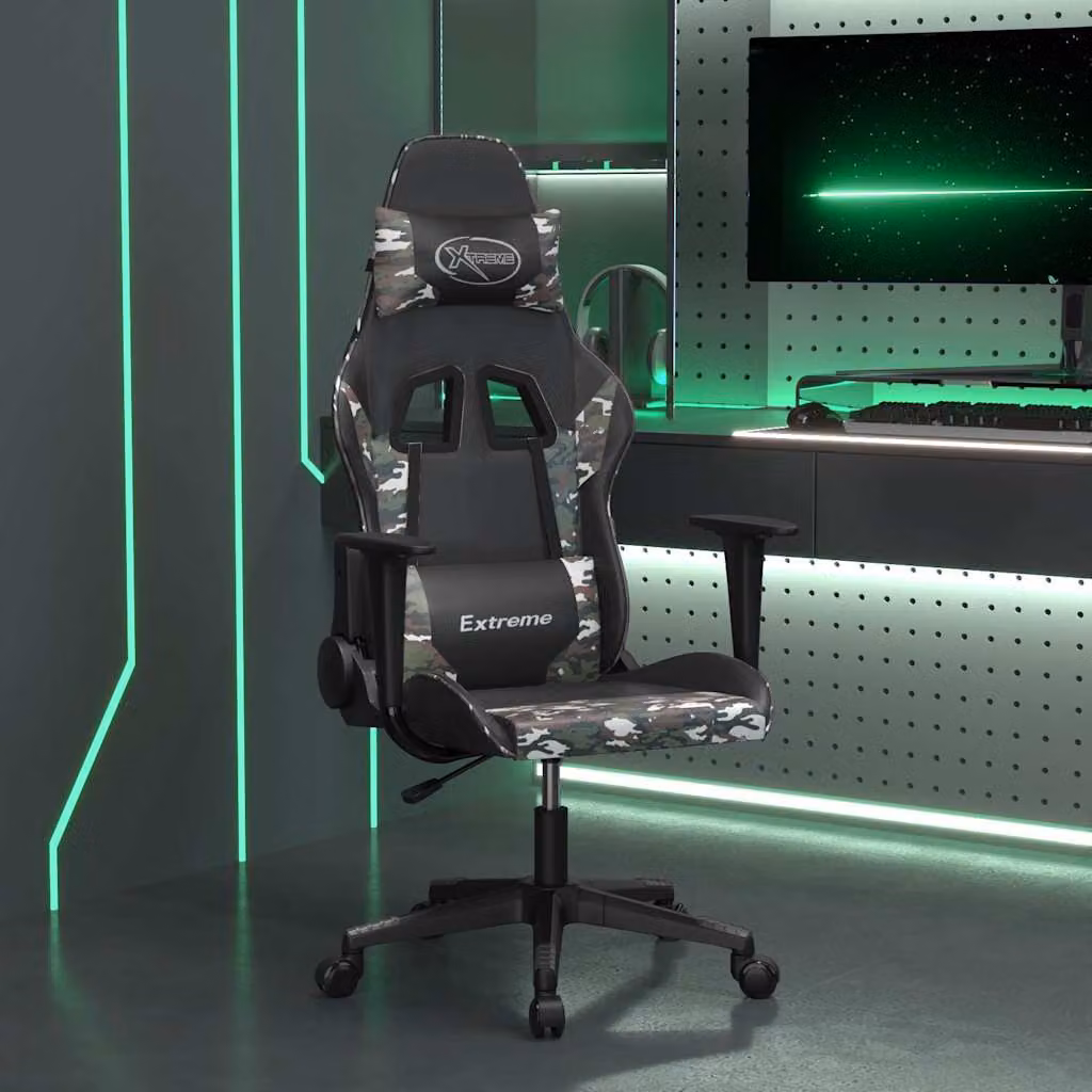 Sedia da Gaming vidaXL in Similpelle Nero e Multicolore con Poggiatesta e Ruote