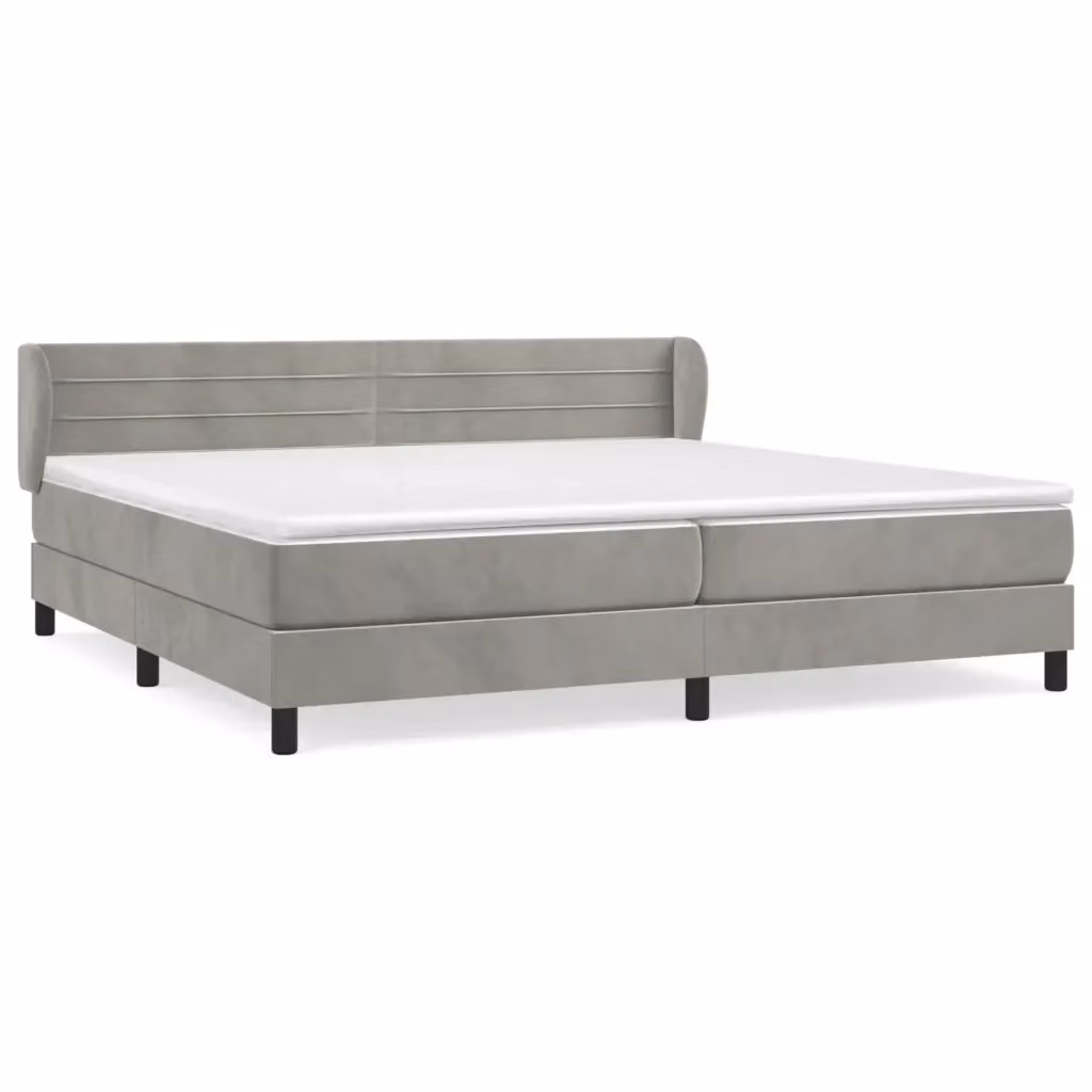 vidaXL Giroletto a Molle con Materasso Ibrido in Velluto Grigio Chiaro e Bianco L/P/H: 200 x 200 x 88 cm – 2
