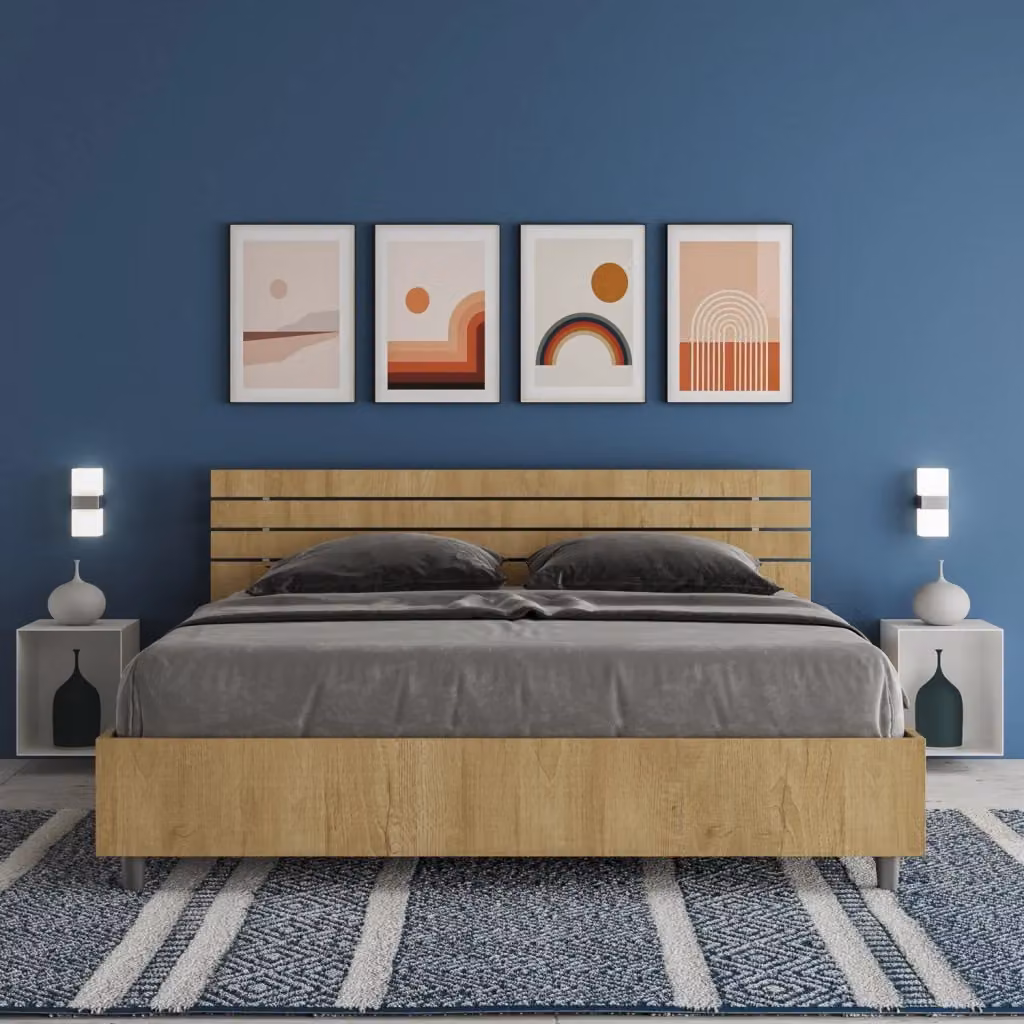 Letto Matrimoniale con Contenitore e Rete a Doghe GIORDANOSHOP Colore Quercia Natura L/P/H: 160 x 200 x 91 cm – 2