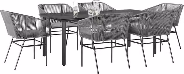 Set da Pranzo da Giardino 7 pz con Cuscini Polyrattan Vetro 3334630