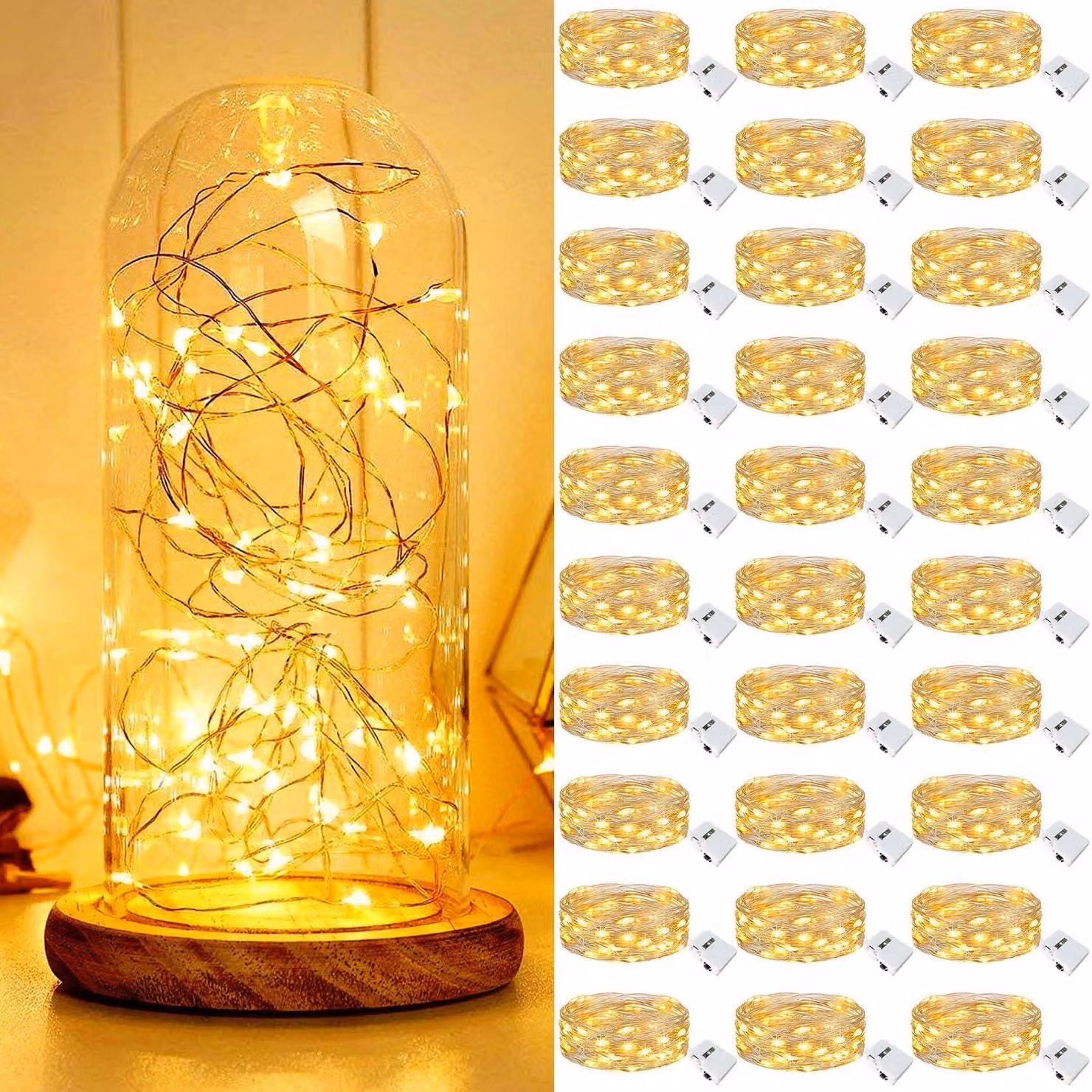 Catena luminosa LED mini, 30 luci, luce bianco caldo, alimentata a batteria, impermeabile