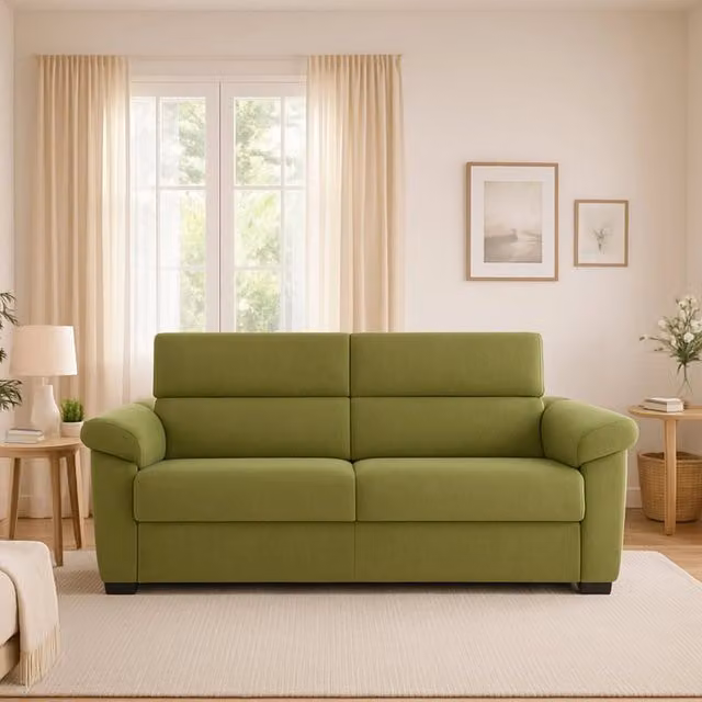 Divano Letto 2 Posti DMORA Verde con Rivestimento Sfoderabile e Struttura in Legno Made in Italy L: 185 cm, P: 95 cm