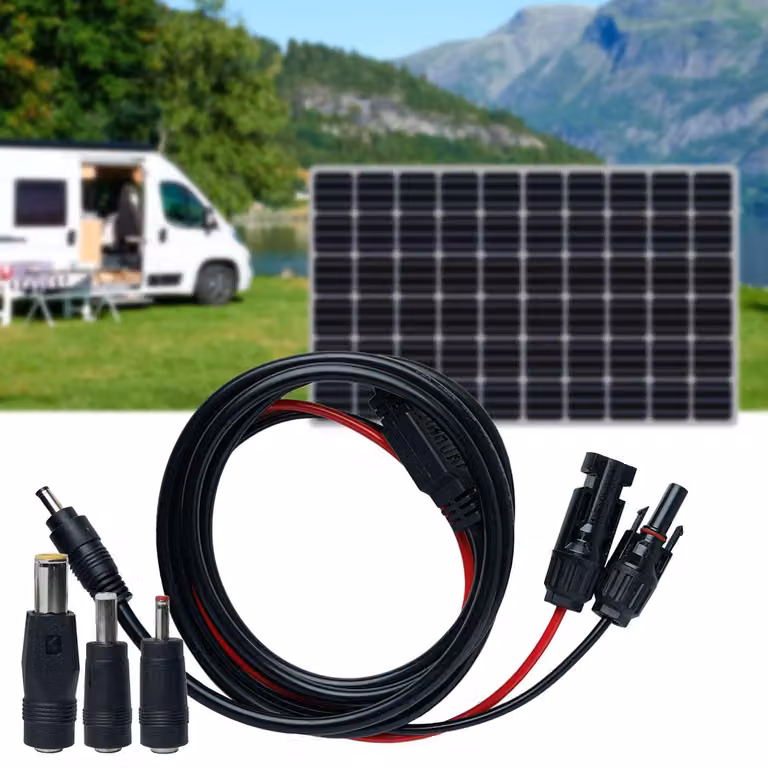 Cavo di collegamento per pannelli solari resistente alle intemperie: compatibile con connettori MC4, con connettore DC 5,5x2,1mm, lunghezza 2 metri, grado di protezione IP65, per una connessione sicura ed efficiente al regolatore di carica
