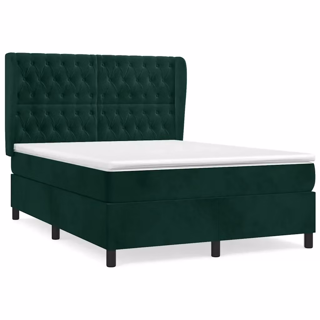 Letto Ibrido vidaXL con Materasso e Struttura in Velluto Verde Scuro e Bianco L/P/H: 140 x 190 cm – 2