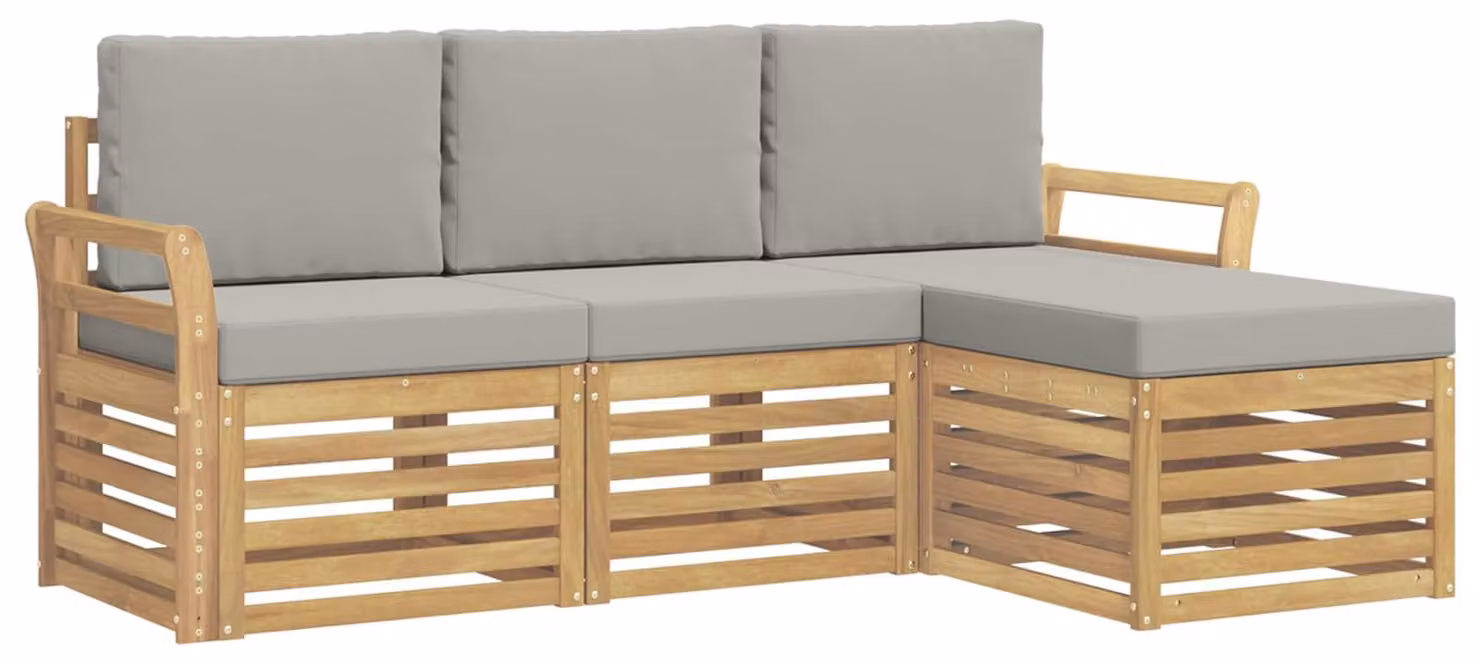 Set di divani da esterno, 4 pezzi, bianco e grigio chiaro