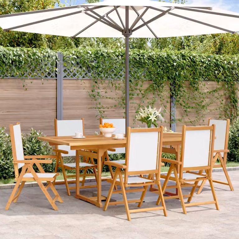 Maison Exclusive - Set da pranzo da giardino a 7 pezzi in tessuto e legno massello, bianco crema