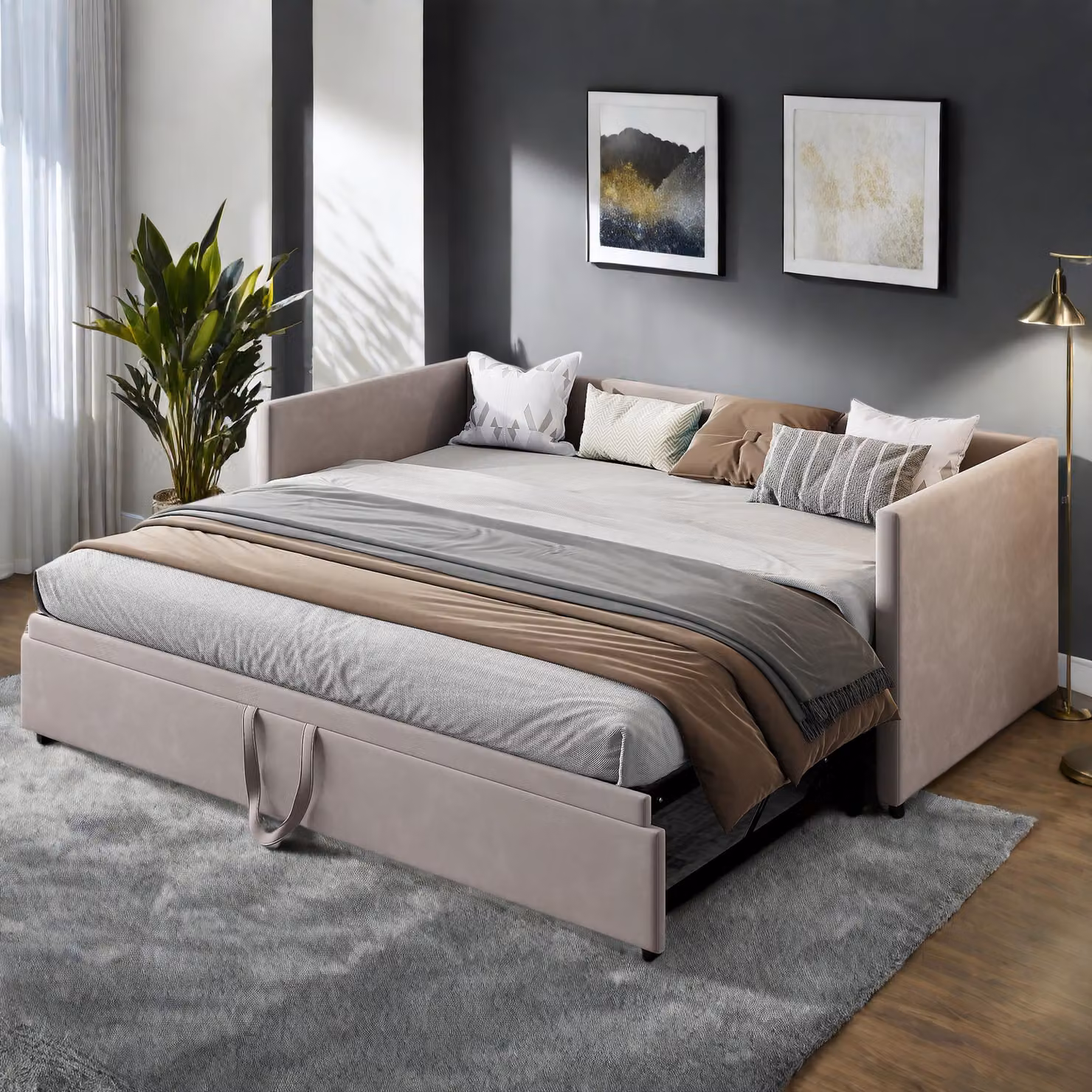 Divano letto ProximaX, pieghevole, 2 posti, 90/180 x 200 cm, struttura letto, 2 posti, pieghevole, con rete a doghe, estensibile, velluto (grigio)