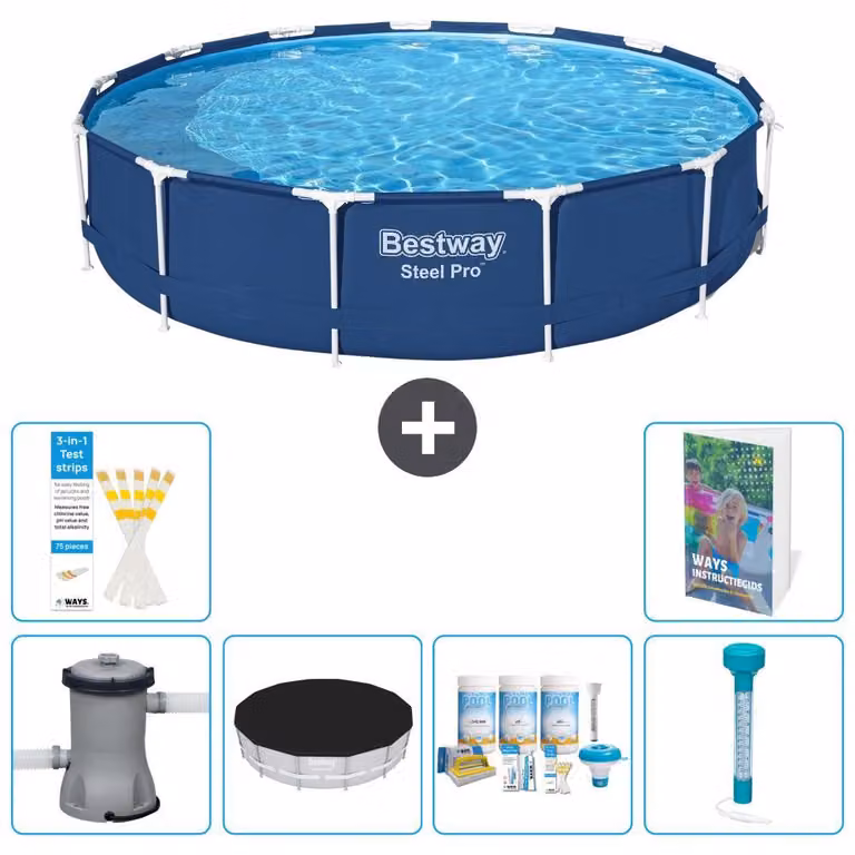 Piscina gonfiabile Bestway Steel Pro, rotonda, dimensioni 396x84 cm, composta da 5 parti, modello S226