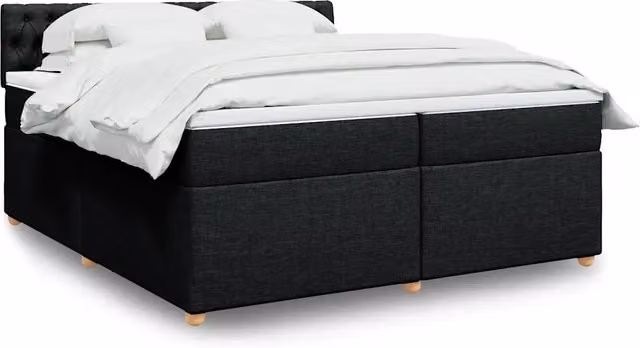 Letto Ibrido vidaXL con Giroletto a Molle e Materasso in Tessuto Nero e Bianco L/P: 200 x 200 cm – 1