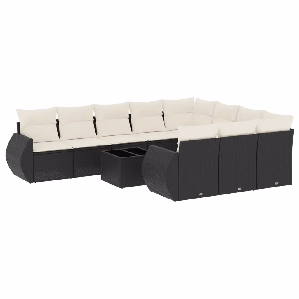 vidaXL Set Divani da Giardino 11 pz a Forma a U con Cuscini e Tavolino in Polyrattan Nero e Bianco – 2