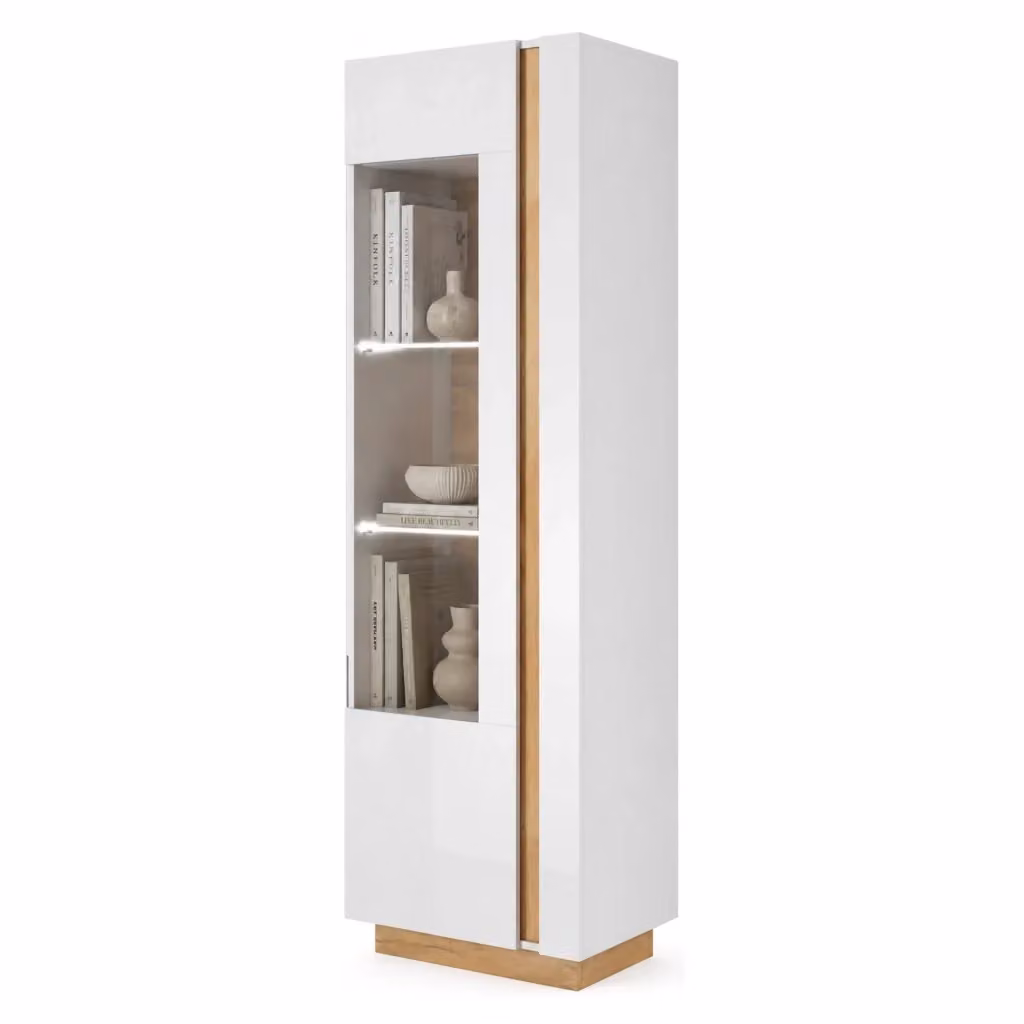 Vetrina Espositore DMORA con Ante in Vetro e Illuminazione Integrata, L/P/H: 60 x 40 x 194 cm, Colore Bianco Lucido – 2