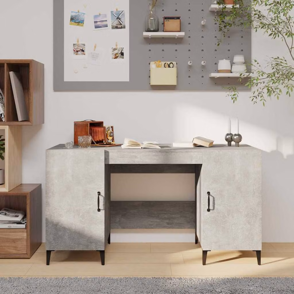 Scrivania da computer vidaXL in stile industriale, colore grigio, L/P/H: 140 x 50 x 75 cm