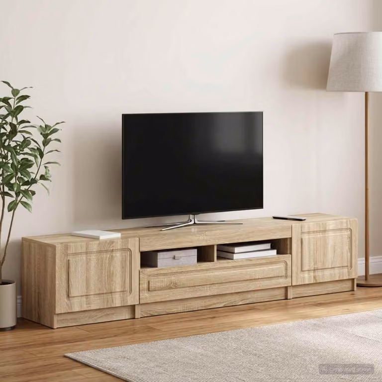 Mobile TV Stand vidaXL UTRECHT in Legno Rovere Sonoma con Illuminazione Integrata e Compartimenti Media, Marrone