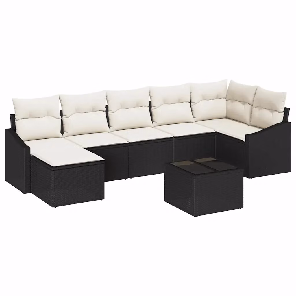 Set di divani da giardino vidaXL 8 pezzi in rattan nero con cuscini beige e tavolo da caffè – 2