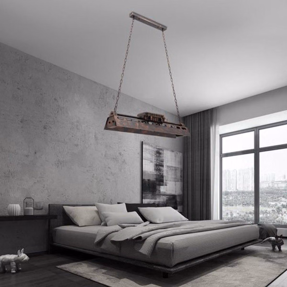 Lampa a sospensione industriale, nera, con altezza regolabile, realizzata in alluminio, ideale per creare un'illuminazione d'atmosfera
