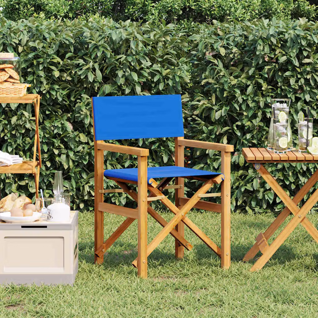 Sedia da regista pieghevole vidaXL in legno di teak con tessuto blu resistente ai raggi UV