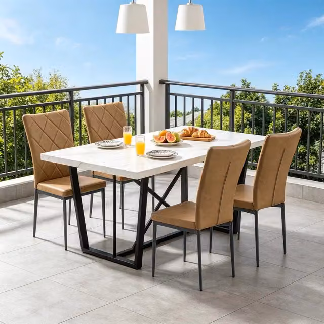 Set di 4 sedie da pranzo moderne REDOM in similpelle marrone e metallo