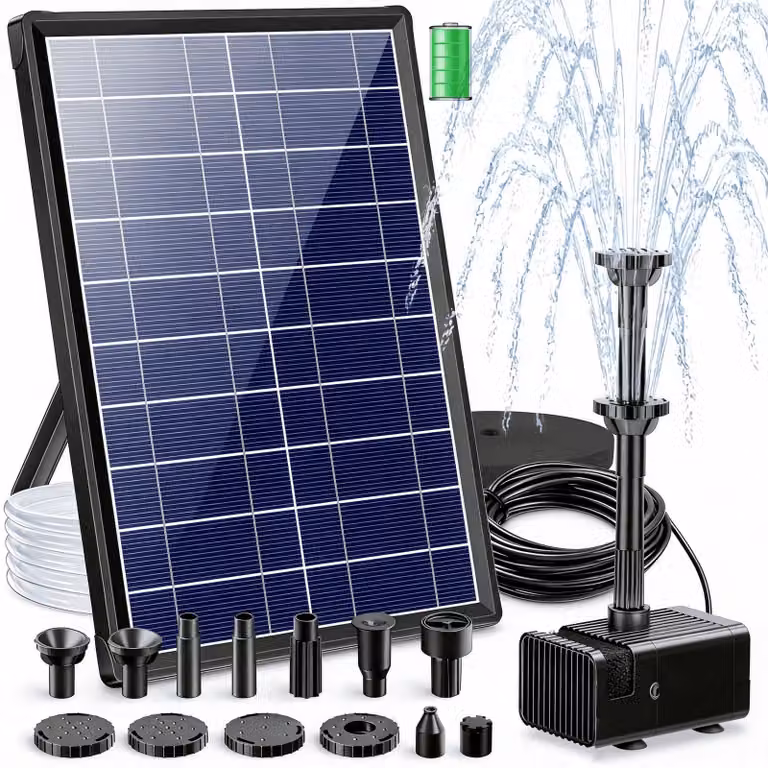 Fontana solare, fontana con batteria, pompa solare per laghetti da 7,5W