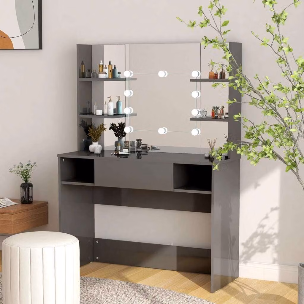 The Living Store Comodino Illuminazione LED 100x40x135 cm MDF Grigio lucido