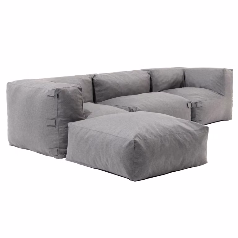 Divano ad angolo componibile con 1 poltrona 2 angoli e 1 pouf grigio - Oviala Mixi