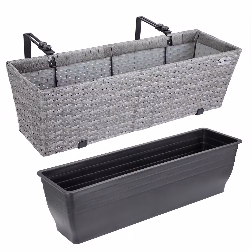 Set di 2 fioriere da balcone Casaria® in polyrattan grigio, L: 60 cm, P: 20 cm, H: 19 cm – 3