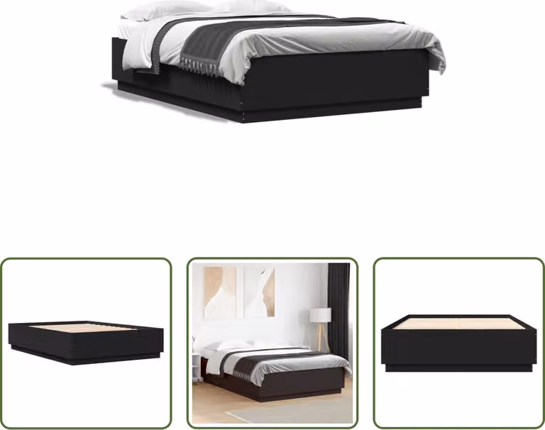 The Living Store Struttura letto nera 150x200 cm in materiale ligneo