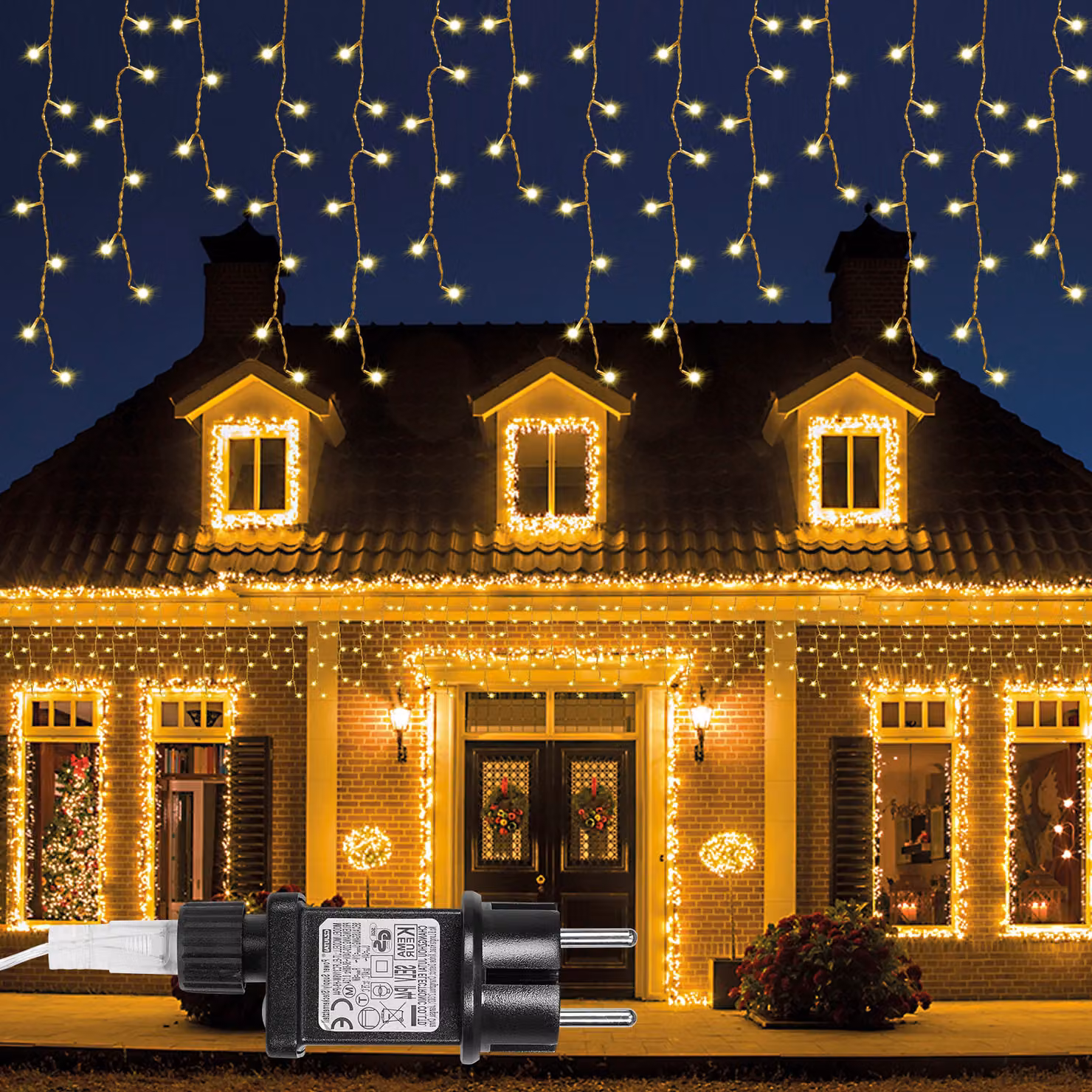 Catena luminosa "Eisregen" da 5 metri, adatta per interni ed esterni, luce bianca calda, tenda luminosa a 31V, 200 LED, con timer e 8 modalità, ideale per decorare finestre, giardini e stanze, perfetta per le decorazioni natalizie