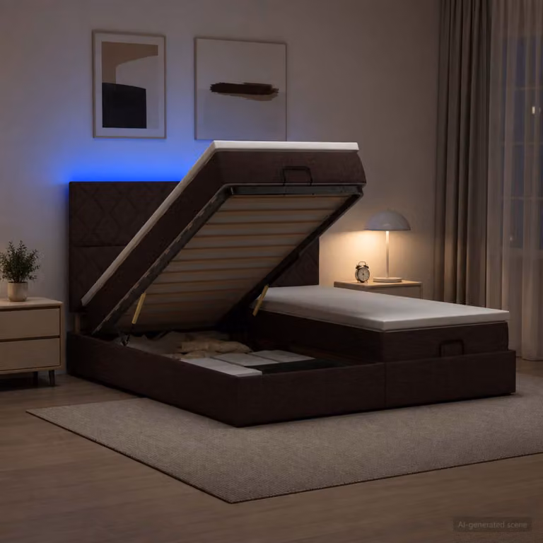 Letto Ottomano con Materasso e Illuminazione LED vidaXL, Marrone e Bianco, L/P/H: 180 x 200 x 88 cm