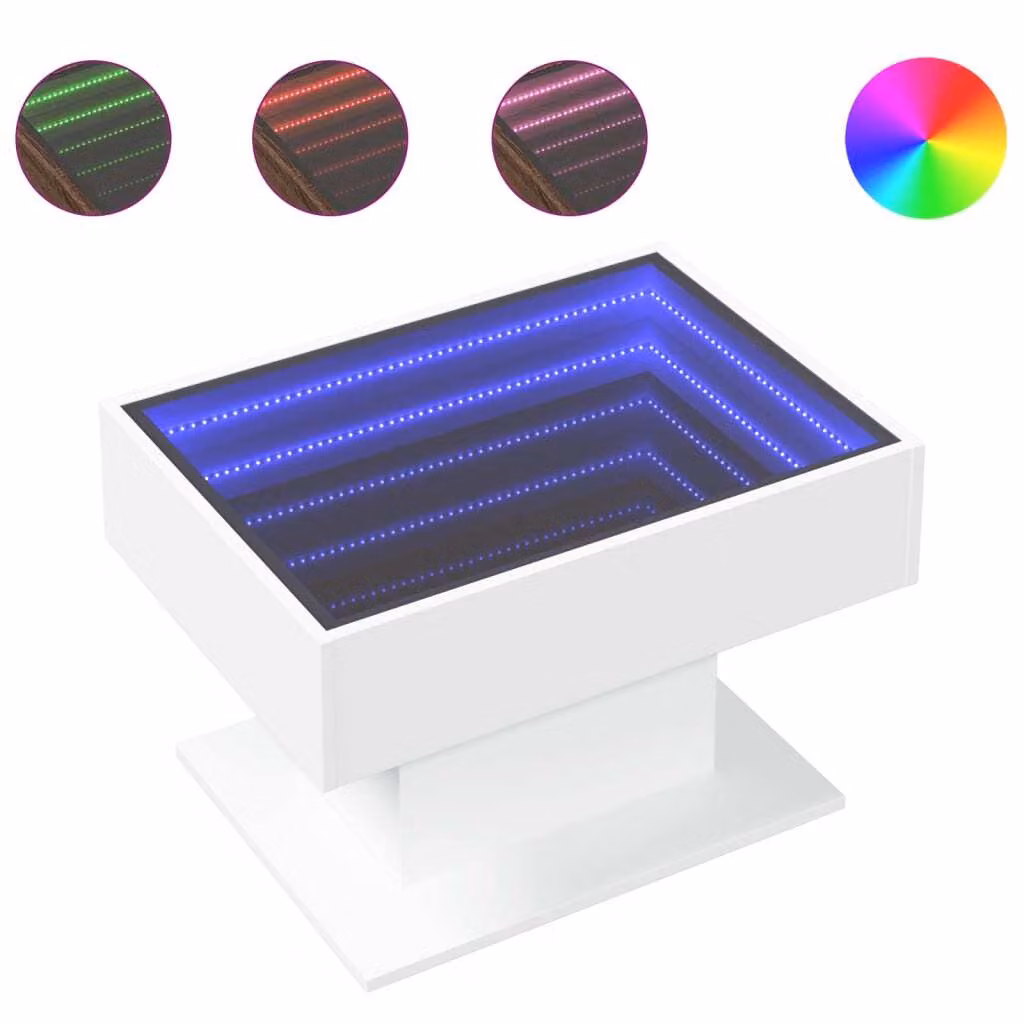 Tavolino Salotto con LED Bianco 70x50x45 cm Legno Multistrato