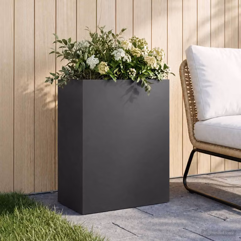Vaso da giardino vidaXL in acciaio nero L: 40 cm, P: 20 cm, H: 50 cm