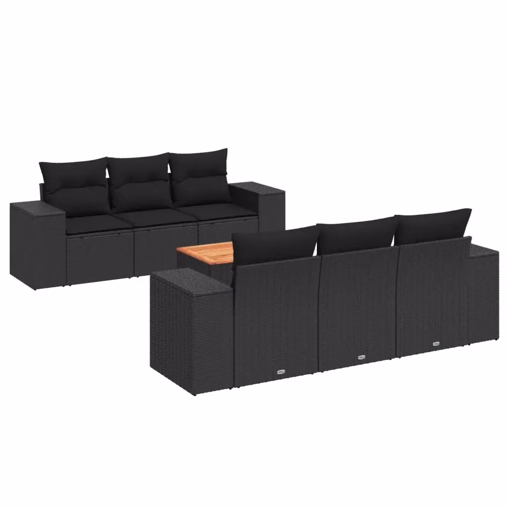 Set di Divani da Giardino vidaXL in Polyrattan Nero con Cuscini e Tavolino da 7 Pezzi – 2